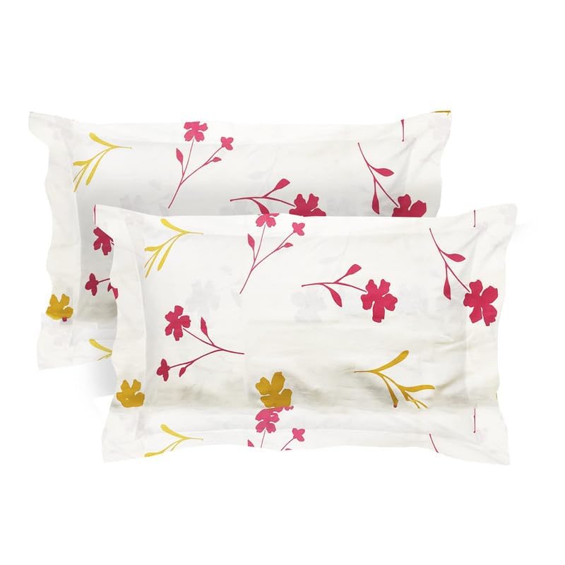 Image of Bedsheet Bed with 2 Pillow Covers 100% Cotton 144 TC |Chadar - Flat Sheet with 2 Pillow Covers - Royal Red Flower Double
