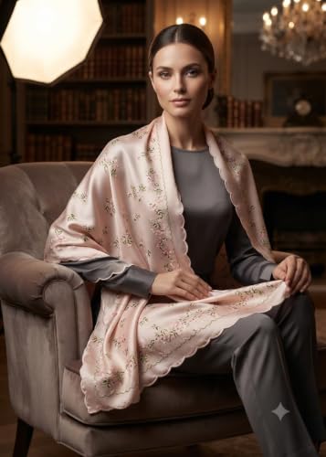 Image of Floral Printed Silk stole | silk Scarf for Women | stylish silk stole for women | Soft Lightweight Stole, Shawl & Neck Wrap | Scarf for Wedding, Party, Travel & Casual Wear
