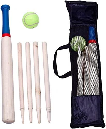 MantraRaj 6 Piece Wooden Rounders Set & Carry Bag Baseball Bat & Soft Tennis Ball Garden Fun Play Set