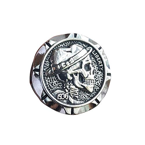 BAVAHA Hobo Nickel Brave Skull Rings Mens Mexican Indian Biker Style Coin Stainless Steel Ring Gift for Him (12)