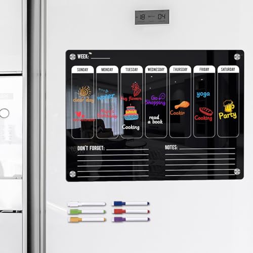 Weekly Planner Wipe Clean, Acrylic Fridge Calendar, Magnetic Weekly Meal Planner, Notepad for Important Reminders for Home Offices (Set 2.) - Image 5