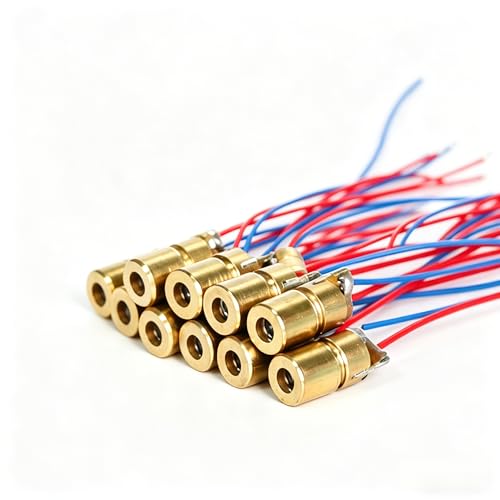 WOWOONE Laser Diode 10Pcs 5V 650nm 5mW Mini Red Dot Laser Head, 6mm Outer Diameter Laser Module with Leads, for Arduino Laser DIY Electronics Projects, High-Stability Red Laser Diode