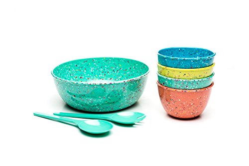 Zak Designs Confetti 7-piece Plastic Salad Bowl Set, Tropic