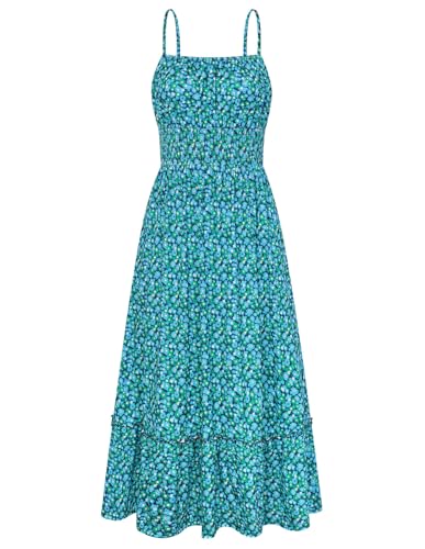 Image of GRACE KARIN Summer Dresses for Women 2026 Vacation,Smocked Floral Maxi Dress,Boho Beach Sundress with Pocket Fashion Clothing