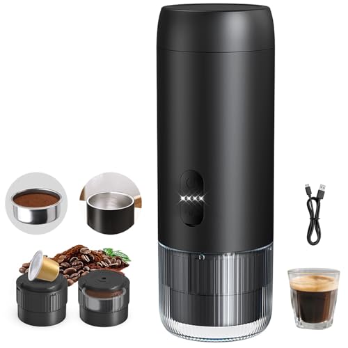 Compact Espresso Maker | 2-in-1 USB Rechargeable Travel Coffee Brewer with 20 Bar Pressure, Compatible with Ground Coffee & Nespresso Pods, Mini Coffee Machine for Camping, Car, Office