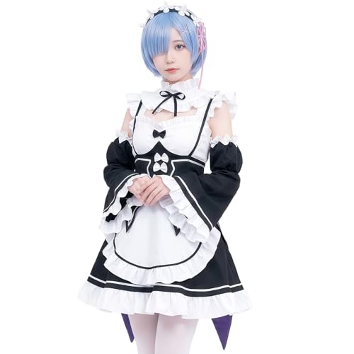 Enchakats Re:Zero Rem Cosplay Deluxe Rem Costume Maid Outfit for Adult Women Men (XXL)