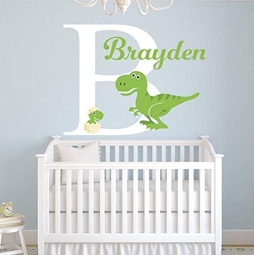 Name Wall Decal - Personalized Dinosaur Wall Decal - Tyrannosaurus Rex Nursery Wall Decal - Kids Boys Wall Decal - T Rex Vinyl Wall Decal (40"W x 30"H)
