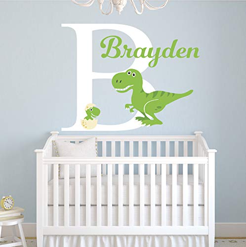 Name Wall Decal - Personalized Dinosaur Wall Decal - Tyrannosaurus Rex Nursery Wall Decal - Kids Boys Wall Decal - T Rex Vinyl Wall Decal (20"W x 16"H)