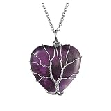 top plaza natural amethyst healing crystals necklace silver tree of life wire wrapped heart shape stone pendant for womens girls ladies