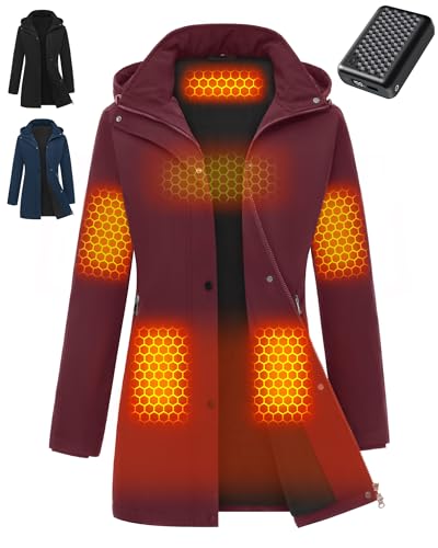Women Long Heated Jacket Battery Pack Ladies Coat Xmas Christmas