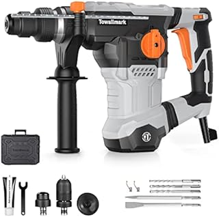 [Upgraded] Towallmark 12.5 Amp Rotary Hammer Drill, 1-1/4 Inch SDS-Plus 4 in 1 Multi-functional Heavy Duty hammer drill, Safety Clutch, Drill Chuck, for Concrete, Tile, Wall, Stones, Cement and Metal
