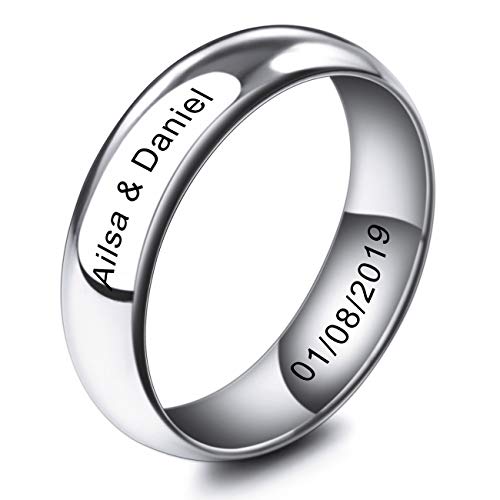 Imagen de MeMeDIY 6mm El Tono De Plata Acero Inoxidable Anillo Ring Banda Venda Alianzas Boda Amor Love Talla Tamaño 17 Grabado Personalizado