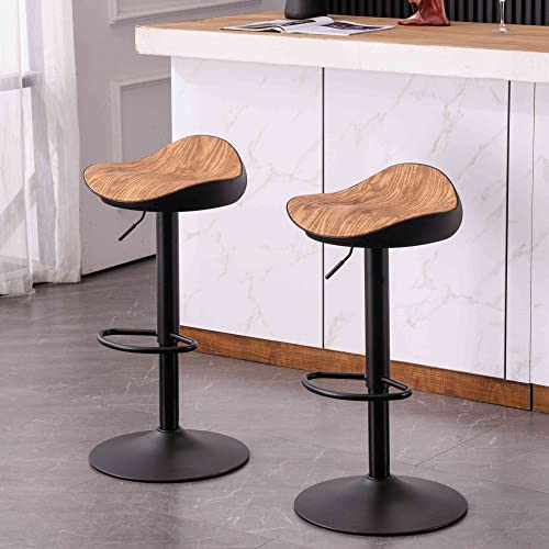 Youtaste Bar Stools Set Of 2 Counter Height Barstools Modern Saddle Seat With Wooden Texture Pu Metal Adjustable Swivel Bar Chairs For Home Bar Kitchen Counter Island, Brown #TOP2