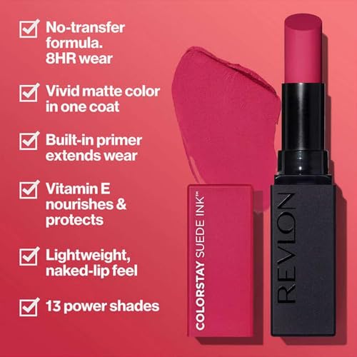 Image of REVLON ColorStay Suede INK Lipstick, Waterproof, Longwear, Transfer proof, Antioxidant-rich Vitamin E, With Vegan Formula made without parabens, Type A - 011 (Pack of 2)