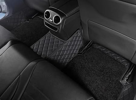 Image of 7D Car Floor Mat Compatible for La.nd Ro.ver Defender 5 Seater | Luxury Leatherette with Grass | Waterproof & Washable | Complete Set | Color - Full Black