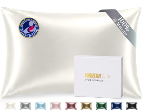 ZIMASILK 25 Momme 100% Pure Mulberry Silk Pillow Cases, Ivory, Queen