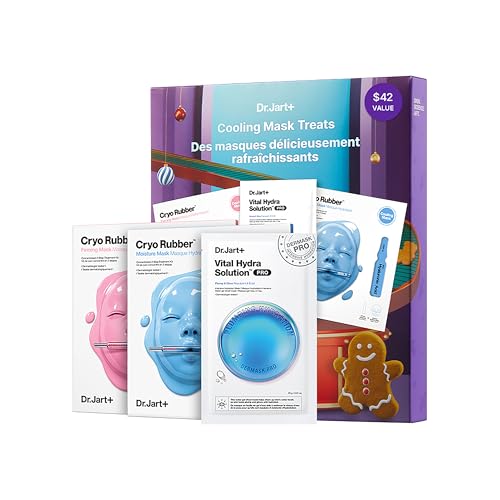 Dr. Jart+ Cooling Mask Treats Korean Skin Care Gift Set with Vital Hydra Solution Pro and Cryo Rubber Moisturizing and Firming Masks | Limited Edition Holiday Set