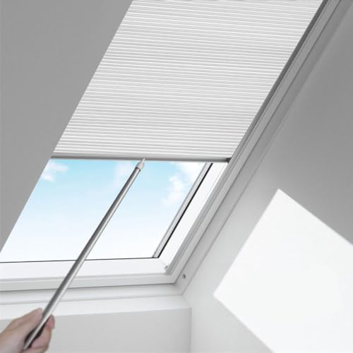 ZSHINE Manual Pattern Cellular Shades Cordless Honeycomb Blinds Full Blackout Fabric Window Shades for Skylight (White 93021A)