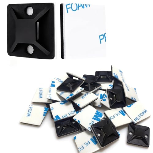 3/4 Zip Tie Mounts - 120PCS Self Adhesive Cable Tie Mounts Wire Cable Anchors Squares Holders for Cable Management Outdoor Indoor (120PCS- 3/4INCH Black)