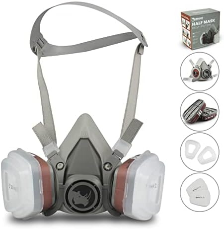RHINO Face Cover for Painting, Dust, Particulate, Chemicals, Machine Polishing Organic Vapors, Pollen and Chemicals Set with Filter Cottons