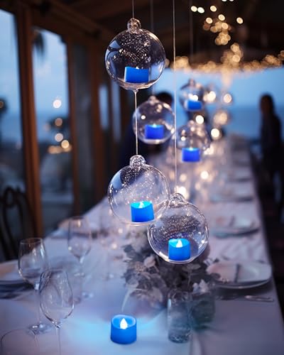 Homemory Blue Tea Lights Candles Battery Operated, 200+Hour Flameless Flickering Fake Electric LED Colored Tealights Candles for Wedding Table Decor, Theme Party, Aniversary, Proposal, 12-Pack