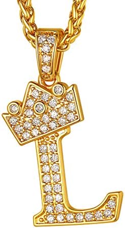 Suplight Crown Initial Letter Necklace, 18K Gold Plated Cubic Zirconia CZ Pave Monogram Pendant with 22" Chain (2" Adjustable), Custom Jewelry for Men Boys (with Gift Box)