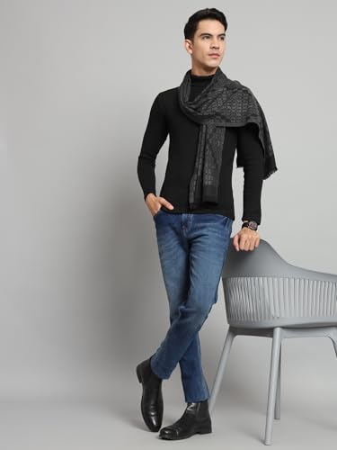 Image of Ravaiyaa - Attitude is everything Men's Geometric Pattern Casual Muffler Winter Wool Long Scarf 72 inchx14 inch Inch (Black)