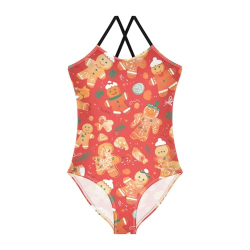 Gingerbread Cookies Kids Girls 1 Piece Swim Suit Beach Swimwear Adjustable Shoulder Strap Quick-Dry