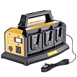 1000W Power Inverter Compatible with Dewalt 20V Li-ion Battery, 6A Battery Charger, 6-Port 20V to 120V Pure Sine Wave Inverter with LED Light, 3 USB-A Port, 3 USB-C Port, 2 DC Port, 12V Car Socket