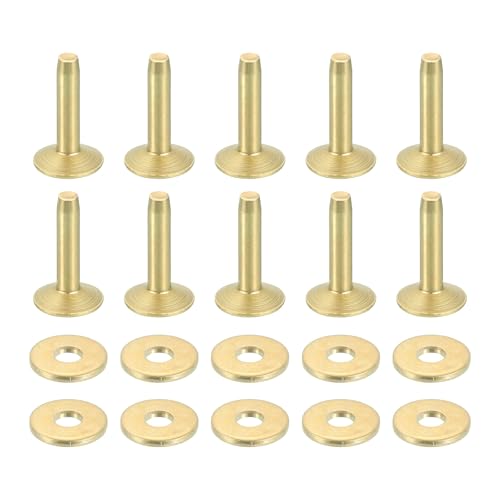 uxcell 50 Set Copper Rivets and Burrs, 10x3.3x14mm Solid Leather Copper Rivet Fastener for Leather DIY Craft Supplies, Gold Tone