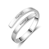 Ashleymade Personalized Adjustable Name Rings Free Engraved BFF Rings for Women Spiral Rings Gift for Friend (2 Names)