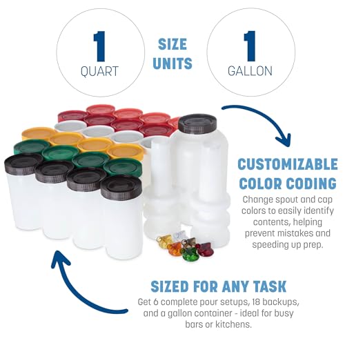 Image of Carlisle FoodService Products Stor N' Pour Assorted Sauce Bottles Bartending Bottles with Vented Spout for Bar, Kitchen, And Restaurants, Plastic, 1 Quart , Multicolored