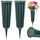 Hahood 2 Stück Grabvase Mit Erdspieß & Blumensteckschaum, Grabvasen Für Grabstätten, Friedhofsvase, Garten- Und Rasendekoration (Grün)