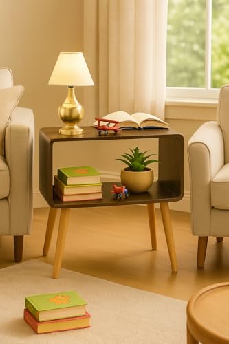 Image of ETIQUETTE ART Wooden Nightstand, End Table, Bed Side Table for Small Spaces Magazine Stand with Storage Engineered Wood Bookcase Wooden Bedside Table, Coffee Table, Living Room /Bedroom (Brown)