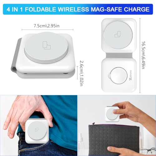 Image of zitronix Wireless Charger 4 in 1, 23W Foldable Magnetic Mag-safe Wireless Charger for iPhone 15 /14 /13 /12, Airpods, Apple Watch Series 9 /8 /7 /6 /5 /4 /3 /SE, Lightweight & Portable for Outings, Gifts-White