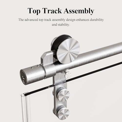 Image of 46-48 inch W x 76 inch H Frameless Sliding Shower Door, Safety Bathroom Single Sliding Glass Doors with 5 /16 inch (8mm) SGCC Tempered Glass, Stainless Steel Towel Rail and Auxiliary Handle, Brushed Nickel