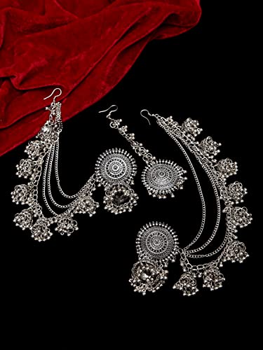 Shining Diva Fashion Latest Stylish Oxidised Maang Tikka Bahubali Jhumka Earrings for Women and Girls (12395er) - Image 2