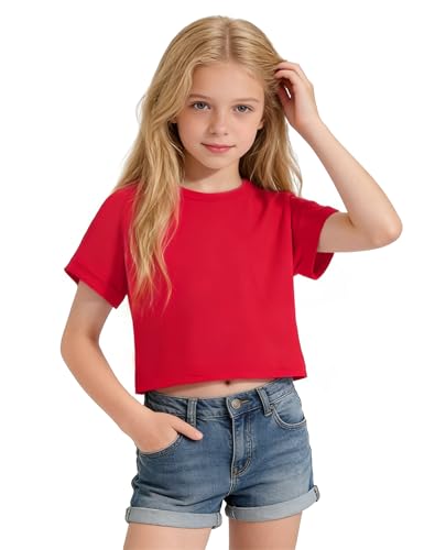Image of Girls Crop Tops Short Sleeve T-Shirts for Girl Crew-Neck Basic Tee Size 7-14 Years