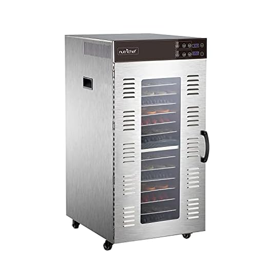 Nutrichef NCFD20S Déshydrateur électrique pour aliments – 2000 W à plusieurs niveaux de qualité supérieure pour viande, bœuf, fruits/légumes avec 20 plateaux en acier inoxydable, minuterie numérique, contrôle de la température