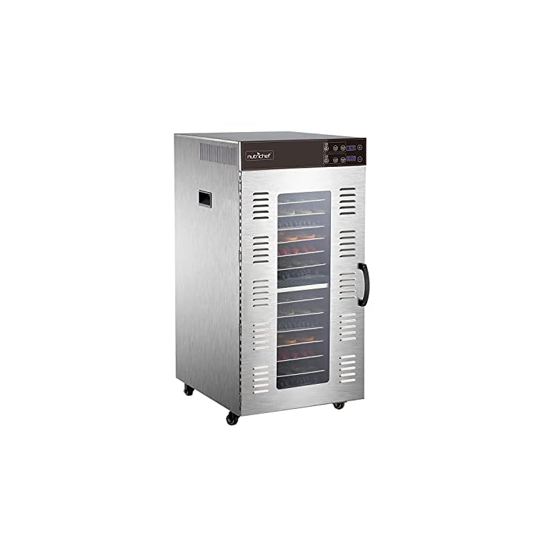 NutriChef Electric Food Dehydrator Machine - 2000-Watt Premium Multi-Tier Meat Beef Jerky Maker Fruit/Vegetable Dryer w/ 20 Shelf Stainless Steel Trays, Digital Timer, Temperature Control - NCFD20S