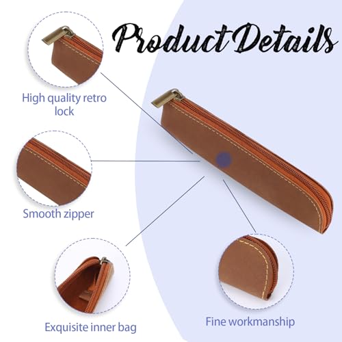 Image of Leather Pencil Pouch, 2 Pcs Slim Pencil Case Portable Small Pencil Case Flat Soft Pencil Bags with Zipper Simple Makeup Bag Lipstick Case for Women Men Home, Office, Travel Outdoor (Black, Brown)
