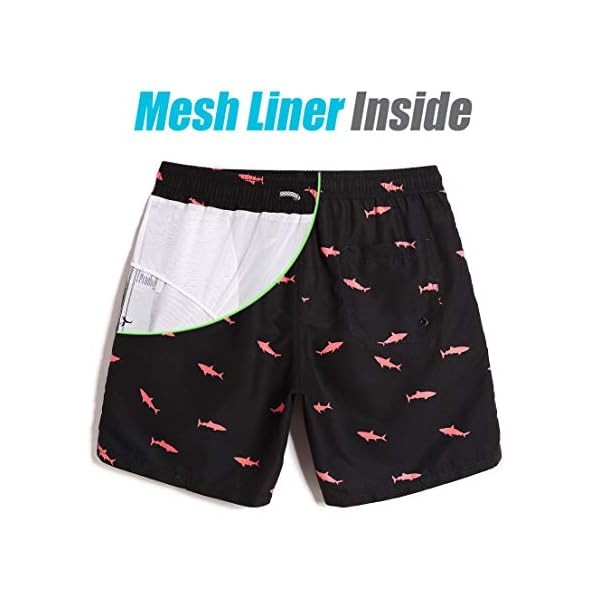 MaaMgic Men's Short Swim Trunks,Slim Fit Quick Dry Board Shorts with Mesh Lining,Black Shark,Medium - Image 4