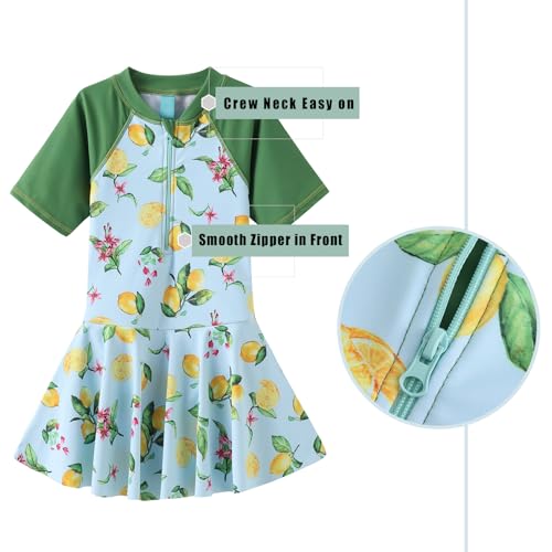 Image of Girls One Piece Swimsuits Bathing Suit for Kids Girls Summer Swim Dress Short Sleeve Swimwear 3-16 Years
