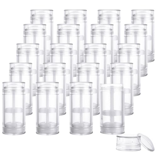 LOLYSIC 20 Pack 30ml/1oz Empty Deodorant Containers, Plastic Empty Deodorant Stick Containers, Twist Up Filling Stick Clear Deodorant Container Refillable Deodorant Bottles for DIY Chapstick Lip Balm