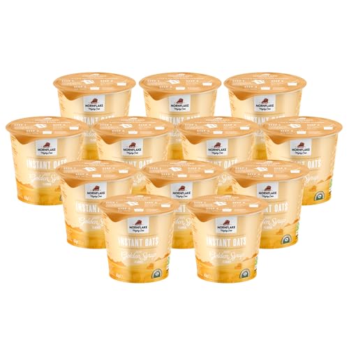 Mornflake - Oats2Go Golden Syrup Instant Porridge 12 x 62g Pots For On-the-go. Ready Meal Cereals Breakfast, Breakfast Oats In A Cup Just Add Water. Great Source Of Protein & Fibre