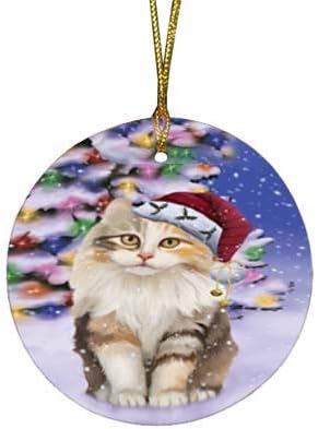 Summertime Tropical Island Beach American Curl Cat Round Flat Ornament - Pet Decorative Hanging Ornaments for Christmas X-mas Tree Decorations - 2.75" Round Flat Ceramic Christmas Ornament POR1589