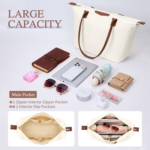 Image of Tote Bag for Women, Casual Hobo Bag Vegan Leather Top-Handle Purse Foldable Shoulder Nylon Zipper Handbag