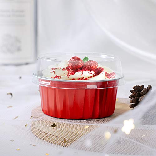 Eusoar Cupcake Liners Aluminum With Lids, 100Pcs 5Oz 125Ml Aluminum Foil Muffin Liners Cups, Disposable Aluminum Foil Cupcake Baking Cups Ramekins Holders Cases Boxes Pans With Lids #TOP6