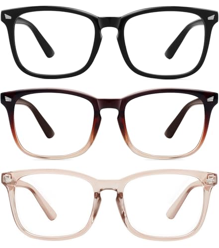 Image of MEETSUN 3-Pack Blue Light Blocking Glasses, Anti Eye Strain Headache (Sleep Better), Computer Glasses UV400 Lens (Black + Brown Gradient + Coffee)