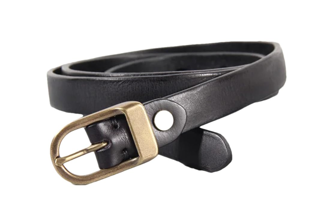 Ceinture rétro en cuir de vachette pour femme avec bouton en cuivre, ceinture de luxe décontractée pour jeans